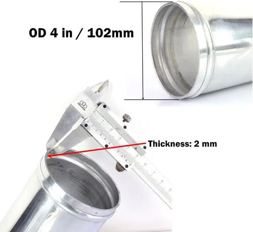 Miniatura 2 de Tubo de aluminio recto de 4 pulgadas (4.016 in) de diámetro exterior con extremos con cuentas, para intercooler y entrada, pulido de 11.81 pulgadas