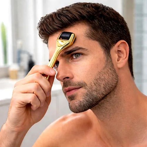 Miniatura 9 de Elevate Derma Roller 0.010 in con rodillo de microagujas de titanio 540 para mujeres y hombres, rodillo dorado para cara, piel, cabello y barba