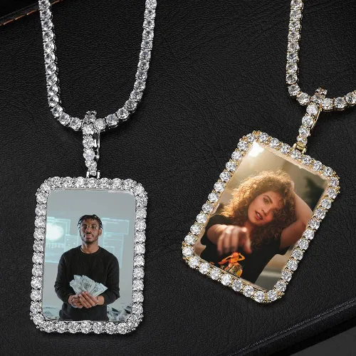 Miniatura 3 de QUNTING Collar con foto personalizada para hombres cadena de imagen redonda personalizada para mujeres medallones de amor joyería hip hop llavero