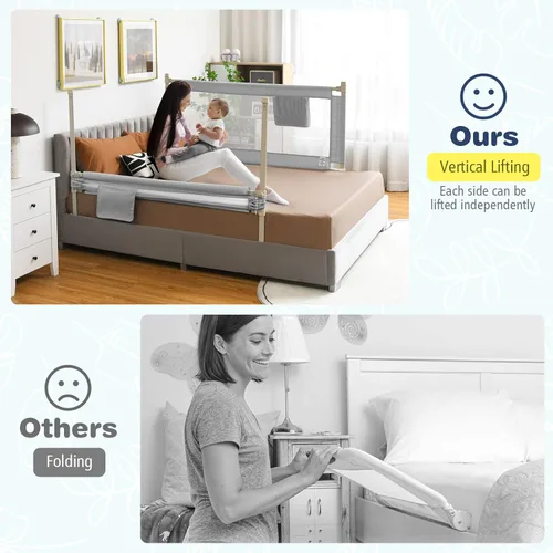 Miniatura 3 de BABY JOY Riel de cama para niños pequeños, 57 pulgadas, extra largo, altura ajustable, plegable, con bolsillo de almacenamiento y doble bloqueo