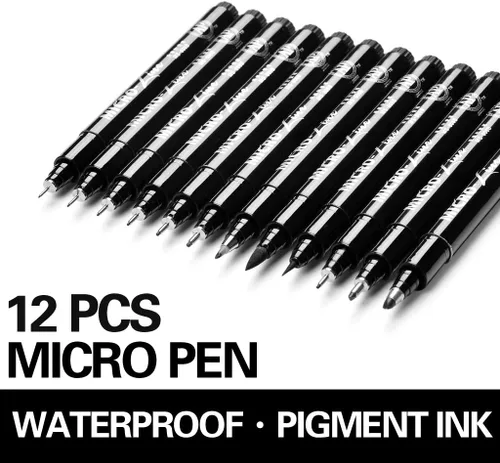 Miniatura 3 de Juego de 12 bolígrafos negros de tinta de punta fina, tinta archival impermeable, para bocetos, letras de pincel, ilustración de artista, dibujo