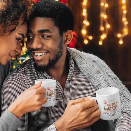 Miniatura 4 de Taza de café personalizada con diseño de zorro de 11 onzas, 15 onzas, divertida taza de viaje para pareja de zorros, taza de té con nombre y fecha