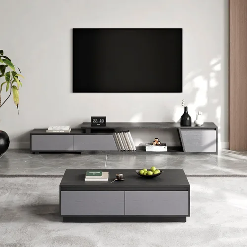 Miniatura 9 de homary Mid Century Coffee Table – 47" Rectangular Block Design Living Room Center Table with 4 Storage Drawers, Warm Walnut Veneer, Spacious