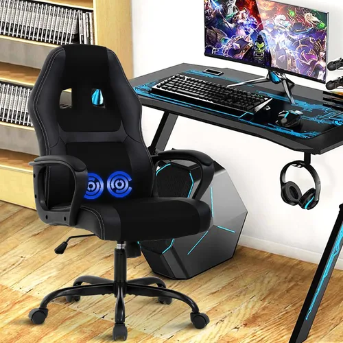 Silla ergonómica para juegos de PC, respaldo alto, con soporte lumbar, reposabrazos ajustable, de piel sintética, giratoria, escritorio de oficina