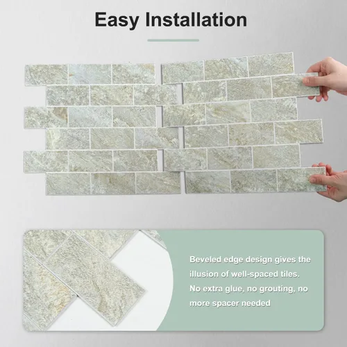 Miniatura 5 de STICKGOO 10 hojas de azulejos de metro para despegar y pegar, azulejos de pared para salpicaduras de cocina, azulejos de pared de PVC para Pizarra