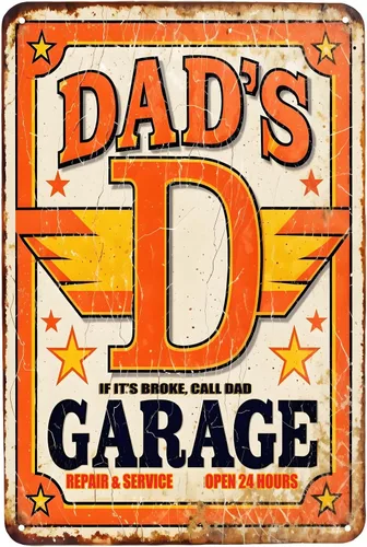 UOOPAI Dad's Garage Vintage Metal Sign Wall Decor Retro Plaque (Orange)