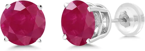 Miniatura 2 de Gem Stone King Pendientes de tuerca de oro blanco y rojo de 14 quilates para mujer
