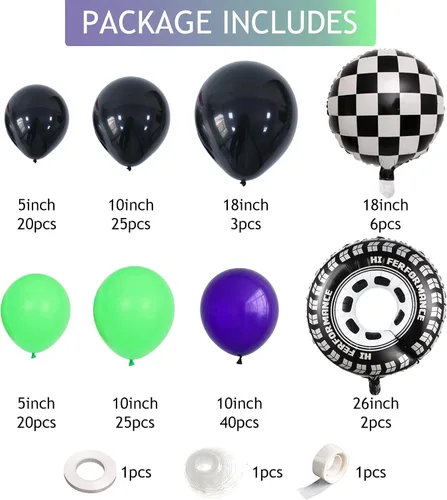 Miniatura 2 de Kit de arco de guirnalda de globos de 145 piezas con temática de camión monstruo morado y verde y negro con ruedas grandes, globos de aluminio a