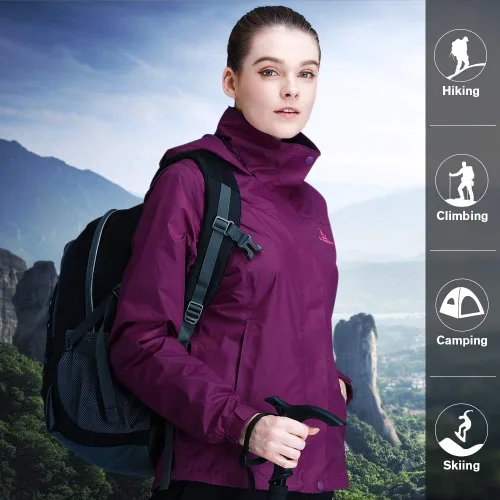 Miniatura 6 de CAMEL CROWN Chaqueta impermeable ligera para mujer, rompevientos con capucha para exteriores, senderismo, escalada, viajes, Camel