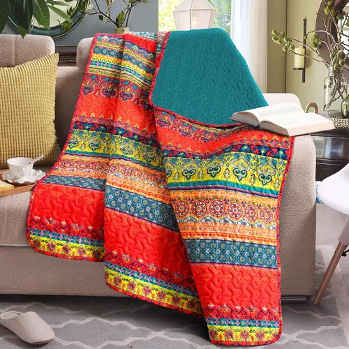 Miniatura 2 de Lujo Reversible 100% algodón clásico Boho a rayas a cuadros Cobija 60 x 50 pulgadas se puede lavar a máquina y secar en secadora, Algodón, Patrón 3