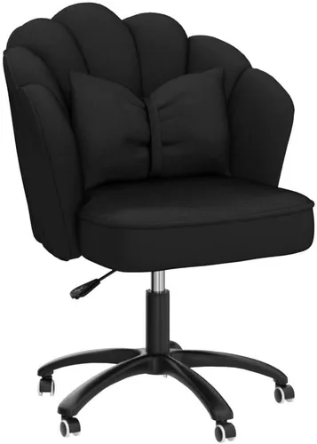 Miniatura 4 de Silla de escritorio Petal con cojín de arco, silla de terciopelo con ruedas, silla tapizada para oficina en casa para niñas y mujeres, sillas Negro