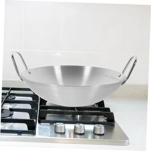 Miniatura 8 de jojofuny Wok de acero inoxidable con fondo redondo de gran capacidad para cocina de inducción, utensilios de cocina con asas dobles para uso