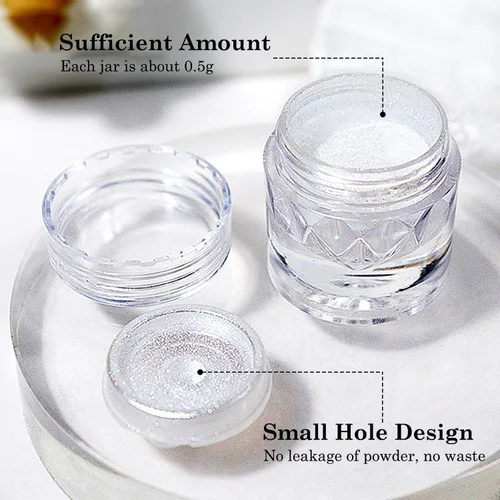 Miniatura 4 de 2 piezas de polvo de uñas cromado perla blanca súper brillante efecto espejo metálico, polvo cromado de unicornio de luna blanca para uñas, polvos