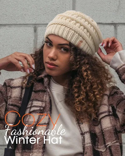 Miniatura 52 de FURTALK Gorro de invierno para mujer, con forro de satén, tejido trenzado, grueso, holgado, gorro cálido