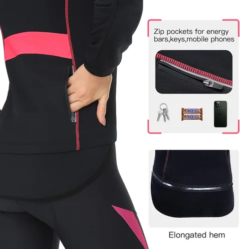 Miniatura 4 de DIFOS Chaquetas de ciclismo de forro polar para mujer, térmicas, cálidas, resistentes al viento, con cremallera completa, abrigo para correr