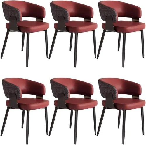 Miniatura 9 de YVYKFZD Juego de sillas de comedor, silla de comedor con patas de metal y respaldo curvo, sillas de cocina tapizadas de cuero, reposabrazos, silla