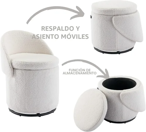 Miniatura 4 de Ya-Home Silla Otomana Giratoria Moderna para Tocador, Sillas de Club Tipo Barril Tapizadas en Sherpa con Giro de 360° y Almacenamiento, Cómodo