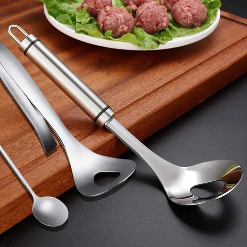 Miniatura 5 de Juego de 4 cucharas de albóndigas para hacer albóndigas, herramienta antiadherente para hacer albóndigas, cucharas de albóndigas con mango largo