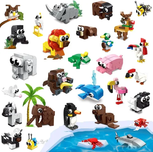 HOGOKIDS 30 paquetes de recuerdos de fiesta para niños – 867 piezas de bloques de construcción de animales pequeños para premios de aula, rellenos