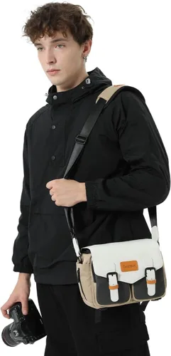 Miniatura 7 de Cwatcun Bolsa para Cámara Bolsa de Mensajero Cruzada de Hombro para Cámara, Bolsa de Fotografía de Viaje para Hombres/Mujeres con Soporte para Blanco