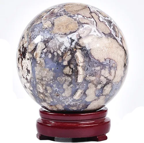 Miniatura 33 de JIC Gem Esfera grande de cristal Chevron de amatista con cristales curativos de curación con soporte de madera para meditación y decoración