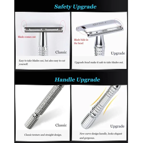 Miniatura 6 de BAILI Afeitado húmedo clásico de 3 piezas de doble filo para hombres y mujeres con hoja de platino y estuche de viaje con espejo BD176