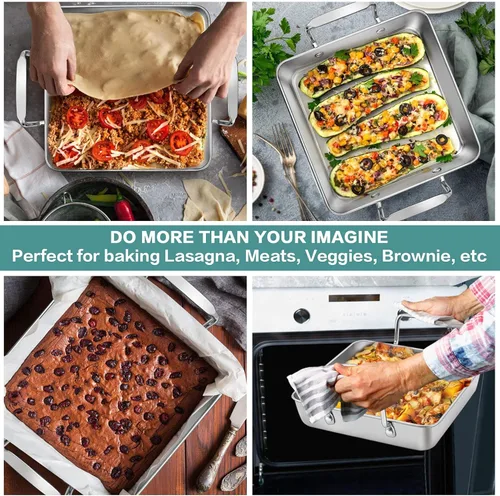 Miniatura 5 de P&P CHEF Soporte para Pollo con Lata de Cerveza con Juego de Bandeja para Asar, Molde Cuadrado de Acero Inoxidable de 9 Pulgadas y Rejilla
