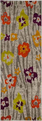 Miniatura 2 de SAFAVIEH Porcello Collection - Alfombra de pasillo, 2 pies 4 pulgadas x 6 pies 7 pulgadas, gris claro y morado, diseño floral, no desprende pelusa