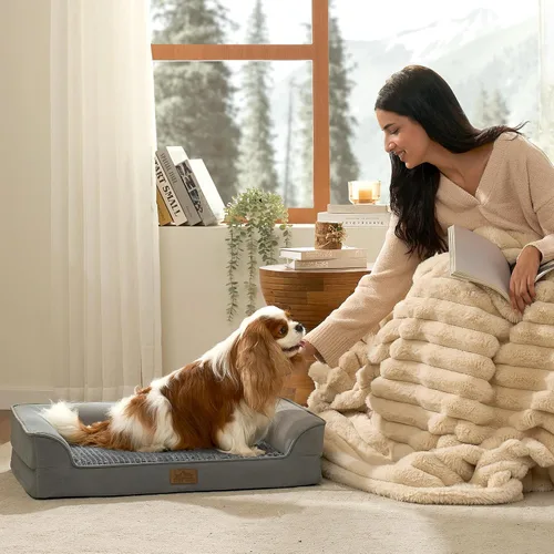 Miniatura 6 de COZY KISS Cama ortopédica para perros de tamaño mediano y pequeño, sofá para mascotas con forro impermeable, sofá de espuma para mascotas de hasta