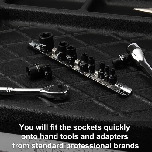 Miniatura 6 de CASOMAN 11PCS hembra Torx Socket Set, E Torx & Star Socket Set con riel, E4 - E20 Torque Sockets