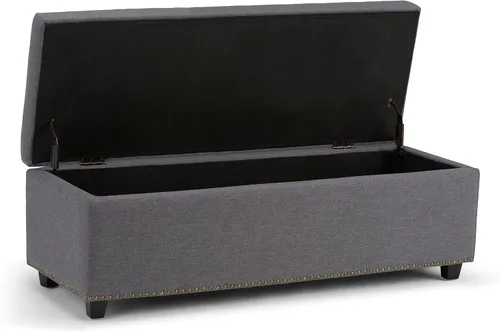 Miniatura 5 de Otomano rectangular de almacenamiento Simpli Home Hamilton, Madera, Gris pizarra Pizarra gris