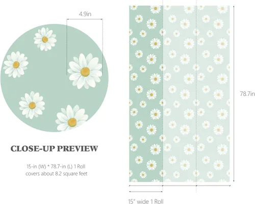 Miniatura 3 de JAHUL Papel tapiz de margaritas para despegar y pegar, diseño floral, lindo autoadhesivo, extraíble, papel tapiz de flores en papel tapiz/papel