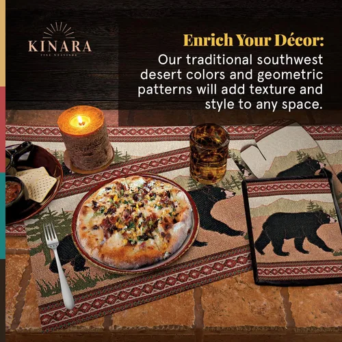 Miniatura 6 de Kinara Juego de manteles individuales Black Bear - Diseño nativo americano del suroeste - Patrón hermoso y único - Tejido fino cuatro manteles