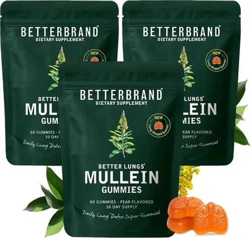 Miniatura 10 de Betterbrand Mullein - Gomitas masticables para limpieza y desintoxicación pulmonar, suplemento de salud respiratoria, 1000 mg de extracto
