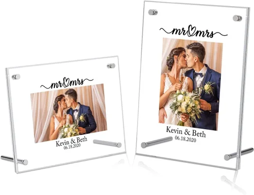 Marco de fotos personalizado de Mr & Mrs. Marco de fotos acrílico, impresiones de fotos personalizadas, regalos para bodas, marcos de compromiso