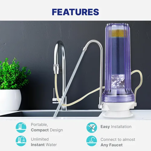 Miniatura 3 de NU Aqua Sistema de Filtro de Agua de Encimera - 8 Etapas Alcalinas con Grifo - Purificador de Agua Potable y Dispensador para Encimera de Cocina