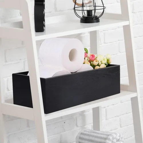 Miniatura 8 de LotFancy Caja de decoración de baño, paquete de 2 soportes de papel higiénico de madera, cesta de almacenamiento de tanque de inodoro negro, parte