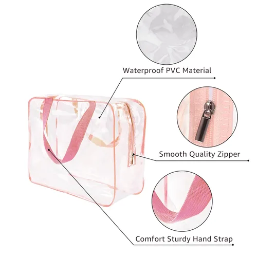 Miniatura 6 de Kit de 3 piezas de bolsas de artículos de aseo de viaje de PVC cristalino para mujeres y hombres, organizador de embalaje de vinilo impermeable