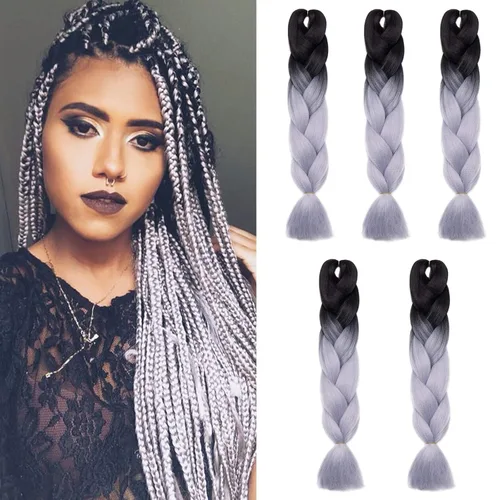 Miniatura 37 de Benehair Extensiones de cabello trenzado ombré de 24 pulgadas, 1 paquete de extensiones de cabello trenzado jumbo de alta temperatura, cabello
