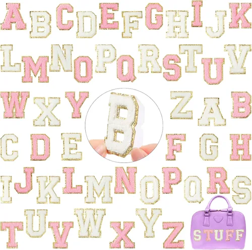 Miniatura 21 de WILLBOND 52 parches autoadhesivos de letras de felpilla de 2.2/2.8 pulgadas A-Z, calcomanías bordadas del alfabeto para ropa, bolsa, sombrero