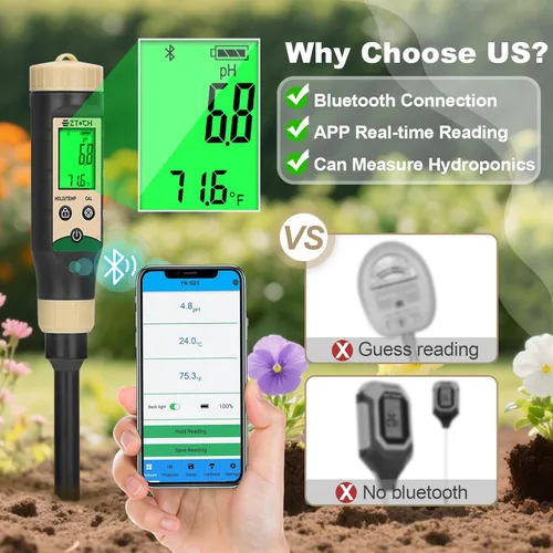 Miniatura 4 de Medidor de pH de suelo para alimentos, probador de pH de agua Bluetooth para suelo e hidropónico, medidor de pH y temperatura digital para mermelada