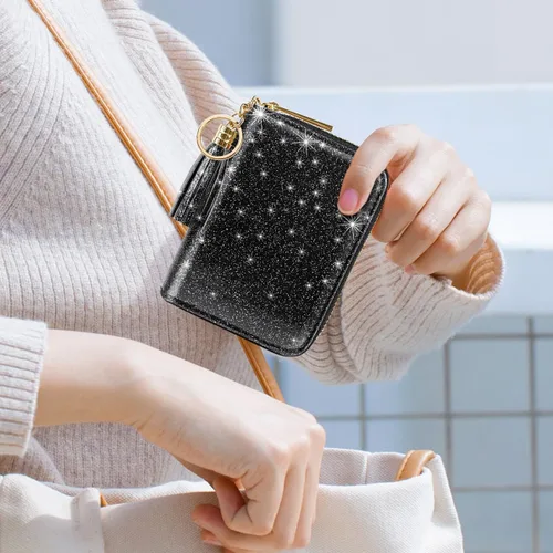 Miniatura 6 de Billetera pequeña para tarjetas de crédito RFID con purpurina linda para mujer