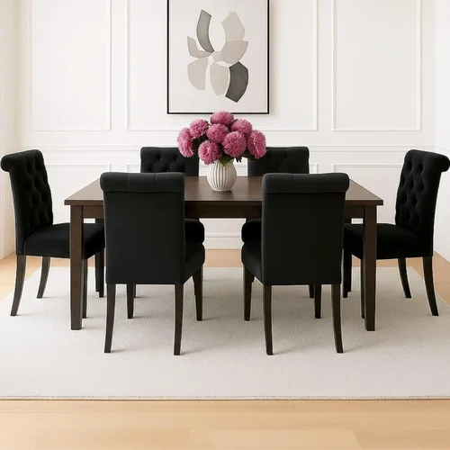 Miniatura 3 de Juego de 2 sillas de comedor de terciopelo tapizadas, modernas sillas decorativas copetudas, sillas laterales Parsons de madera para el hogar, negro
