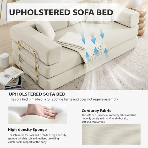 Miniatura 3 de HANXIN Sofá cama convertible de 78 pulgadas, sofá cama plegable con marco de forma fija, sofá biplaza sin hueso futón con cama extraíble, no Beige