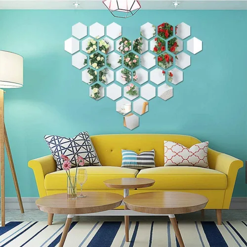 Miniatura 9 de Pegatinas de pared de espejo sin espejo de cristal, espejo de plástico, 3D, hexagonal, acrílico, decoración de pared, azulejos autoadhesivos