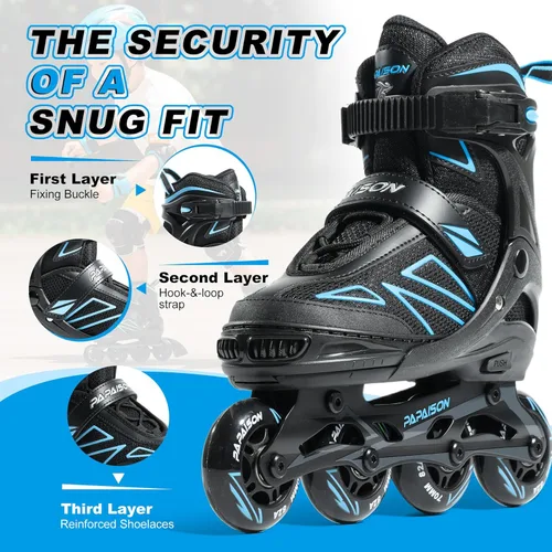 Miniatura 5 de PAPAISON Patines en línea para niños de 5 a 8 años, 8 a 12 años, tamaño ajustable, patines con cuchillas para principiantes para niños y jóvenes Azul