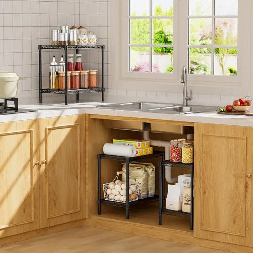 Miniatura 8 de SINGAYE Estantería de alambre para armario: unidad de metal ajustable para organización de lavandería, baño, cocina, hogar, almacenamiento