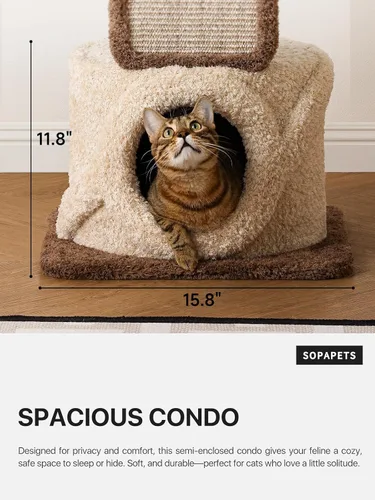 Miniatura 5 de Árbol de Gato de 40 Pulgadas de Alto en Madera Sólida Moderna para Gatos Grandes y Adultos de Interior, Robusto Condo para Gatos con Poste