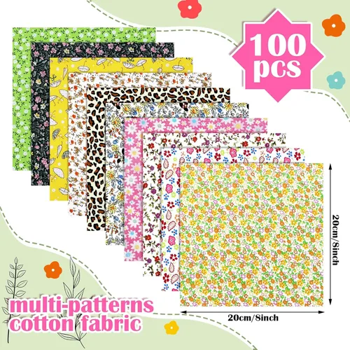Miniatura 2 de Irenare 100 piezas de tela de algodón de 8 x 8 pulgadas cuadrados precortados de tela de acolchado, tela floral de retazos de tela de retazos