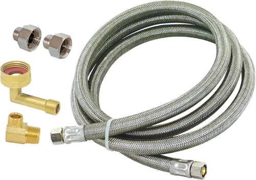 Eastman Kit de instalación para lavavajillas, línea de suministro de acero inoxidable trenzado de 12 pies con adaptadores, extremos de compresión de